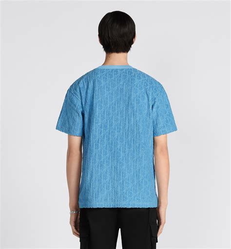 t-shirt en jacquard de coton éponge dior oblique bleu marine|T.